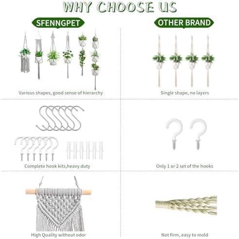 SFENNGPET Macrame Plant Hangers, 6Pack Hanging Planters for Indoor Plants