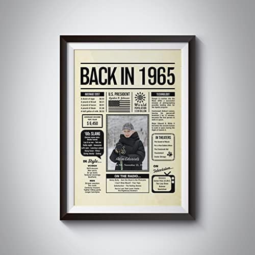 Personalized 60 year old birthday gifts - Back in 1965 Poster - Centerpiece Table Decorations 60th Birthday Party - Custom Born in 1965 Newspaper Vintage Poster for Men, Women