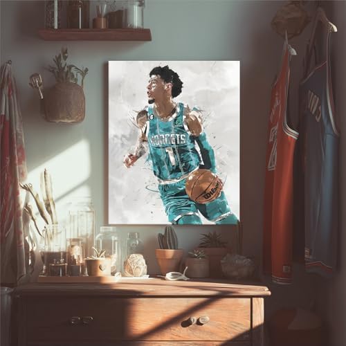 Lamelo Ball Basketball Canvas Wall Art, Sports Player Poster, 16x20 Inch | Abstract splash ink athletic artwork, motivational sports wall decor for teen boys room, bedroom, living room, gym or office