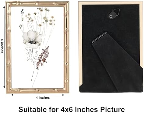 4x6 Gold Picture Frame with Elegant Metal Bamboo Design, 4 x 6 Photo Frames with HD Real Glass, Versatile Display for Tabletop or Wall Mounting, Great for Home Decor and Gift Giving (2Pcs)
