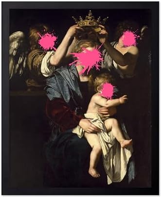 Poster Master Virgin and Child with Angels Print - Baroque Painting Poster - Altered & Pop Art - Trendy Gift for Men & Women - Wall Decor for Bedroom or Living Room - 16x20 Black Framed