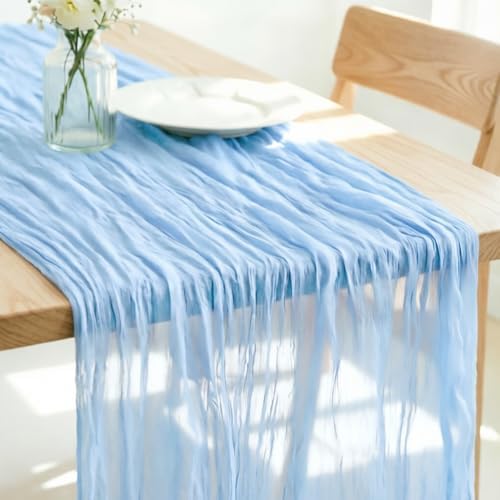 Blue Cheesecloth Table Runner Fall Boho Wedding Birthday Home Decor