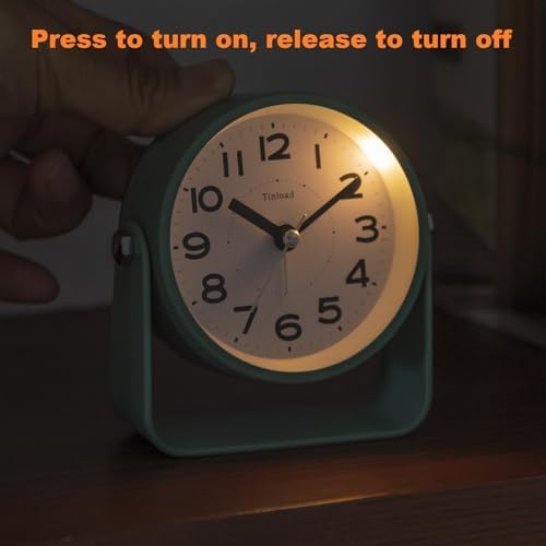 Tinload Analog Alarm Clock for Bedroom, Silent Non-Ticking Quartz Movement, Battery Operated with Snooze & On-Demand Light, Bedside Desk Table Clock, Ideal for Home, Office (Green)