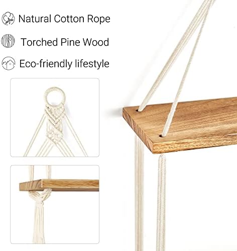 Mkono Macrame Hanging Shelf 2 Tier Boho Wall Room Decor for Teen Girls