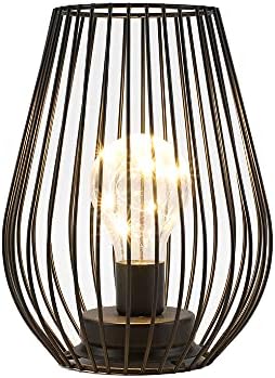 TRIROCKS Metal Cordless Table Lamp - 8'' Tall Cage Shape Battery Operated Lamp with Warm Fairy Lights Bulb for Indoor/Outdoor Use, Perfect for Christmas, Patio, Garden, and Weddings (Black)