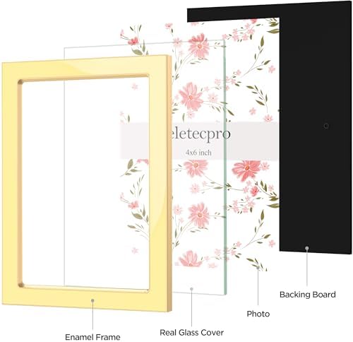 eletecpro 4x6 Enamel Picture Frame with Real Glass Cover, Yellow, 1-Pack