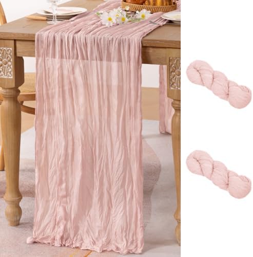 2 Pack Pink Table Runner 10ft Rustic Gauze Cheesecloth Table Decor