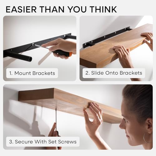 Homeforia 60 Inch Floating Shelves, High-End Solid Pine Wood, Set of 2