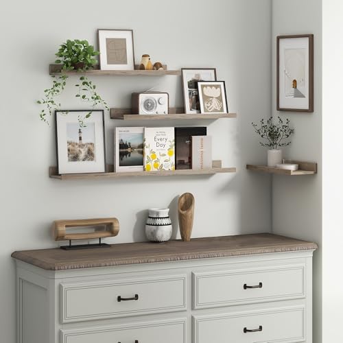 Axeman Picture Ledge Shelf, 36 Inch Grey Floating Shelves Set of 3