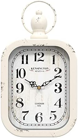 Menterry Small Retro Rectangle Wall Clock, White Antique Vintage Style