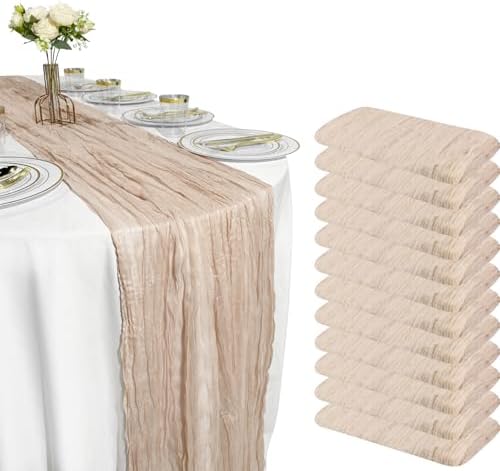 12 Pack Brown Cheesecloth Table Runner – 10FT x 12pcs Rustic Gauze Table Runners for Fall Wedding, Thanksgiving, Farmhouse Dinner, Boho Party Décor