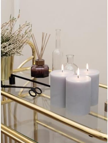 CANDWAX 3x4 inch Pillar Candles Set of 3 – Unscented Dripless Rustic Light Gray Candles for Decor, Centerpieces, Weddings