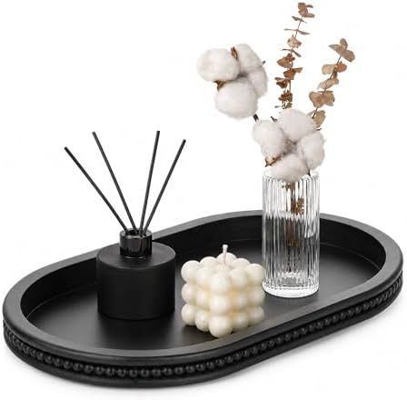 Hanobe Black Decorative Trays for Living Room Coffee Table, Beaded Edge