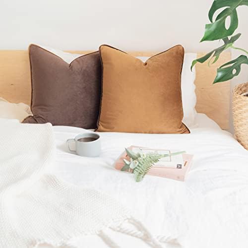 MONDAY MOOSE Decorative Throw Pillow Covers Cushion Cases, Set of 2 Soft Velvet Modern Double-Sided Designs, Mix and Match for Home Decor, Pillow Inserts Not Included (20x20 inch, Brown/Beige)