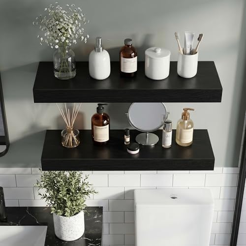 Vivelove 30 Inch Floating Shelves Wall Mounted for Display, 6.5 Deep Duty Shelves with Invisible Brackets for Living Room,Bedroom,Kitchen, Bathroom Storage & Decor,30" Wx6.5 Dx1.4 H - Black