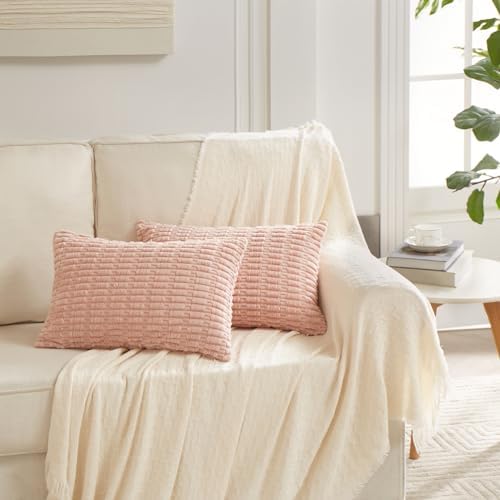 Fancy Homi 4 Packs Decorative Throw Pillow Covers for Living Room Couch Bed, Modern Farmhouse Boho Home Décor Accent Cushion Case, 20" x 12", Blush Pink