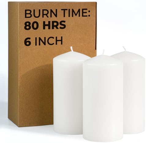 CANDWAX 3x6 inch White Pillar Candle Set of 3 - Unscented Large Pillars - Perfect for Any Occasion - Long Burning White Candles