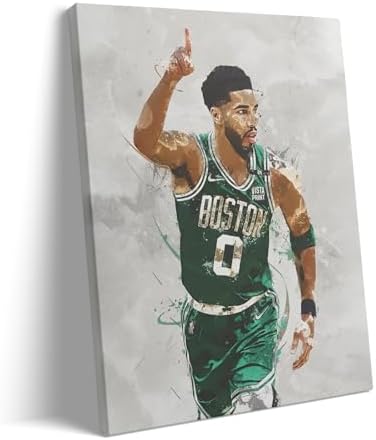 Jayson Tatum Basketball Canvas Wall Art, Sports Player Poster, 12x16 Inch | Abstract splash ink athletic artwork, motivational sports wall decor for teen boys room, bedroom, living room, gym or office