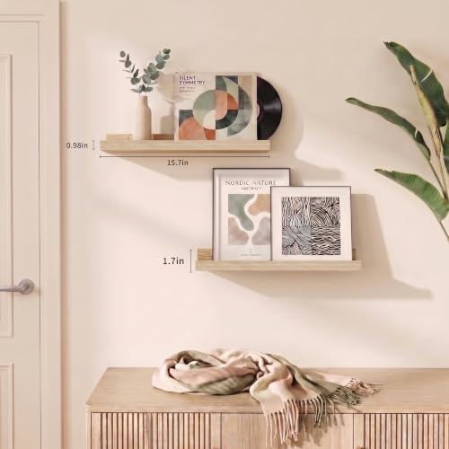 Oak Picture Ledge Shelves, 16 Inch Floating Wall Shelf Set of 2