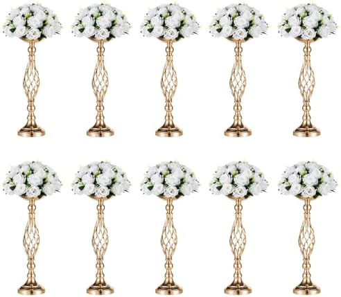NUPTIO Gold Centerpiece Stand for Table, Twist Style, 20.5" Tall, 10 Pcs