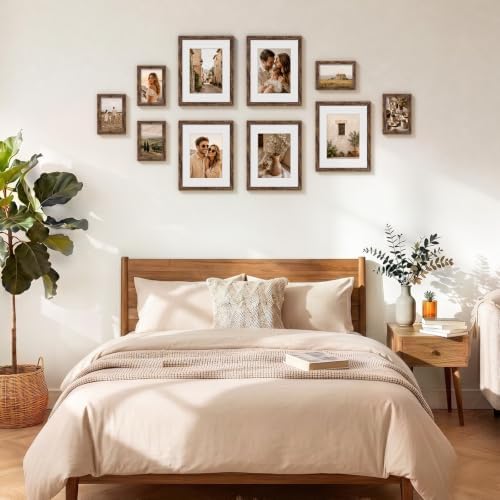 Vittanly 4x6 Picture Frames Set of 5, Wall Mount or Tabletop Display, Brown