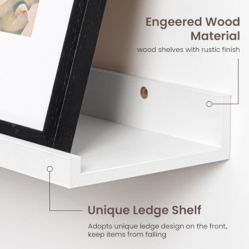 Axeman 40 Inch Floating Shelves, White Picture Ledge Shelf Set of 3