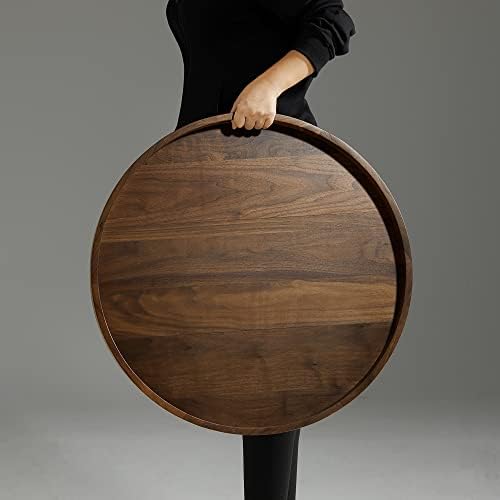 26" Round 2XL Handmade Black Walnut Wood Ottoman Tray with Handle