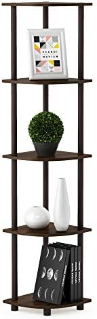 Furinno TURN-N-TUBE Corner Shelf Set of 2, 5-Tier Corner Bookshelf, Open Storage Shelves, for Organization and Storage, Living Room, Home Office, Garage, Walnut