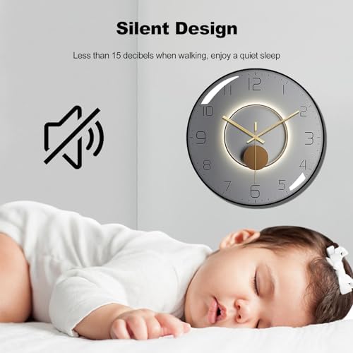 ErgoCar Silent Modern Art Deco Metallic Wall Clock - Non-Ticking & Suitable for Living Room & Bedroom