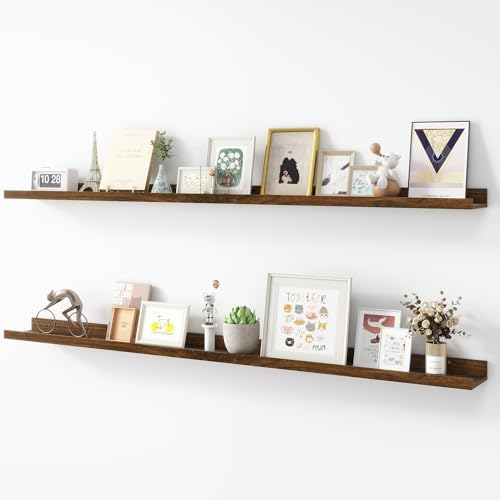 Acovy Picture Ledge Shelf, Wood, 56 inch, Walnut, Set of 2