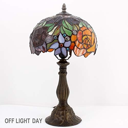 WERFACTORY Tiffany Style Table Lamp Stained Glass Bedside Lamp 18 Inch Tall