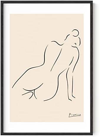 HAUS AND HUES Picasso Line Drawing Poster - Pablo Picasso Abstract Woman Wall Art, Woman Silhouette Minimalist Line Art. Female Figure Wall Print (Black Frame, 24x36)