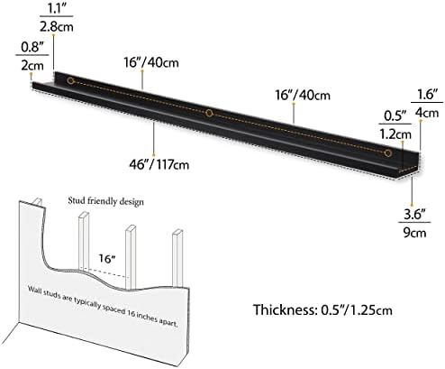 Wallniture Modern Floating Wall Ledge Shelf for Pictures and Frames Black 46 Inch Set of 2