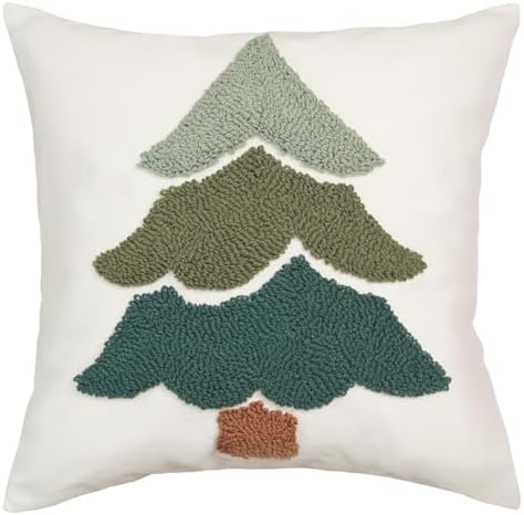 GEEORY Christmas Pillow Covers 18x18 Inch, Canvas Embroidered Xmas Tree Throw Pillows Farmhouse Winter Holiday Decor Cushion Case for Sofa & Bed Home Decorations (Green) GX003-1-18