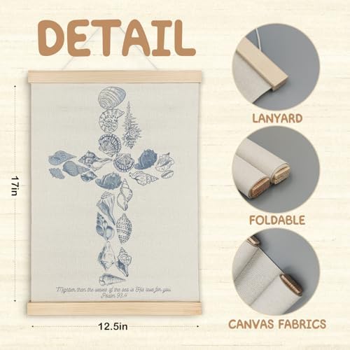 SereneHanctuary Christian Beach Coastal Wall Art, Shell Bible Verses Wall Decor, Christian Poster Hanger Frame for Nursery Room Bedroom Classroom,12X16Inches