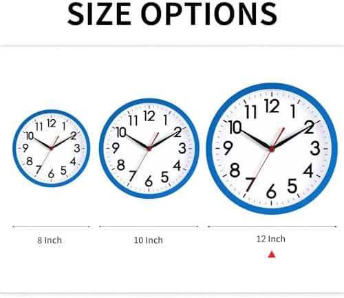 AKCISOT 12 Inch Wall Clock, Silent Battery Operated Analog Clock, Blue | Office | Kitchen | Living Room | Classroom | Easy-to-read Numbers