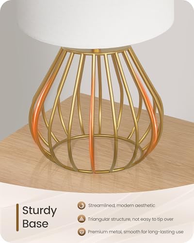 Gold Table Lamp Set of 2, Small Bedside Lamps Set of 2, 2700K LED Bulb Included, Gold Metal Base & White Linen Lampshade, Modern Nightstand Lamps for Bedroom, Living RoomDCW06TLP205