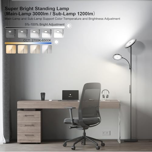 SUNMORY Floor Lamps for Living Room，LED Standing Lamp with Remote Control