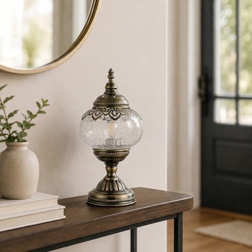 GOGERS Turkish Moroccan Table Lamp Lantern with Handmade Mosaic Glass Lampshade Tiffany Style Bohemian Stained Glass Decorative Desk Lamps Bedside Night Lights for Bedroom (White 1)