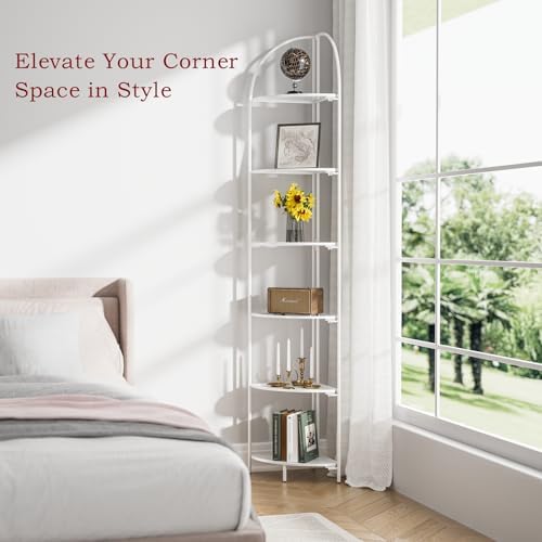 Crofy 6-Tier Foldable Corner Shelf, Metal White Frame & Shelves