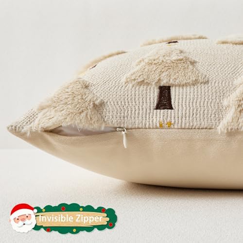 UGASA Star Christmas Decorative Pillow Covers 12x20 Inch Set of 2 Soft Plush Faux Fur Jacquard Throw Pillows Pillowcases for Couch Sofa Holiday Festivals Winter Home Decor, Beige