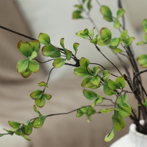 mizii 5pcs Artificial Greenery Stems 38in Realistic Faux Ficus Branches Long Stem with Green Leaves Fake Plants Eucalyptus Stems Greenery Decoration for Vase Table Room Home Indoor Decor (Green)