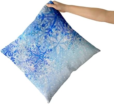 Giwawa 2PCs White Blue Snowflakes Throw Pillow Covers, Merry Christmas Snow Pillowcases 20x20 Inch, Winter Xmas Falling Crystal Nature Ice Cushion Covers for Sofa Couch Bedding Car Home Decor
