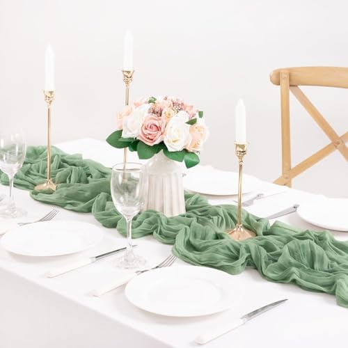 8 Pack Sage Green Cheesecloth Table Runner 10ft Boho Gauze Centerpiece
