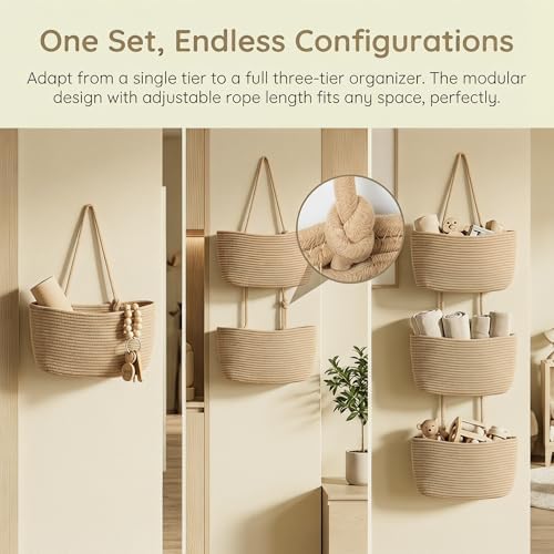 Hanging Basket, Over Door Organizer, 3 -Tier Wall Basket with Hooks