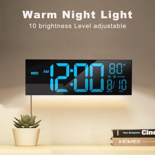 JALL 16" Large Digital Wall Mount Clock, Count Down Timer, Alarm, Big LED, DST, Temperature for Living Room Classroom Desk, Xmas, Birthday Gift for Senior Men Women Mom Dad, Blue
