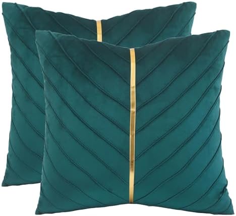 Velvet Throw Pillow Covers 22x22 Pack of 2 Gold Decor Peacock Blue