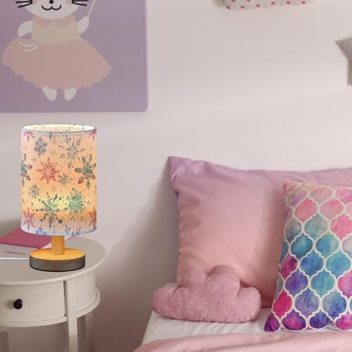 Red and Blue Watercolor Snowflakes Winter Bedside Table Lamps with USB Port for Bedroom Lamp Accent Table Lamp Small Nightstand Lamp Sturdy Linen Shade Wooden Decorative Lamps for Home|Kids|Holiday