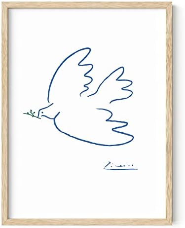 HAUS AND HUES Dove of Peace Picasso Wall Art - Pablo Picasso Line Drawing Artwork, Modern Dove Poster, Classic Print for Living Room, Kitchen, and Office Walls (Beige Frame, 12x16)