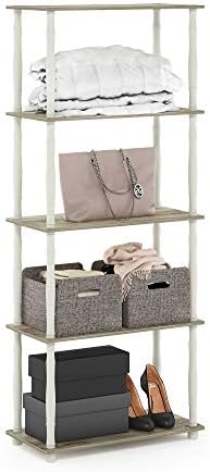 Furinno Turn-N-Tube 5-Tier Multipurpose Shelf / Display Rack / Storage Shelf / Bookshelf, Classic Tubes, Sonoma Oak/White